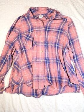 BDG Pink and Blue Plaid Button-Down Shirt